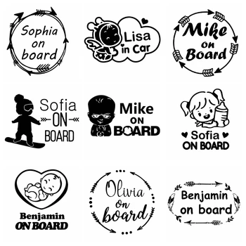 9 Style Cartoon Kids Custom Name Baby On Board Vinyl Stickers For Cars Body Decal Window Personalized Auto Sticker 1