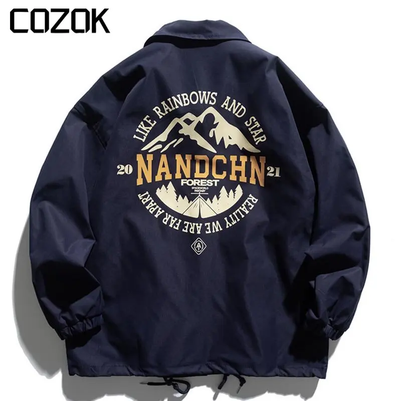 

Осенние японские толстые куртки Varsity, мужская куртка с надписью Snow Mountain Print Coach, уличная одежда унисекс, Повседневная зимняя куртка-бомбер