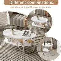 Ensemble de table basse Anajqaqia 2 pièces avec cadre doré/argenté, table d'appoint moderne ou table de présentation pour salon 2