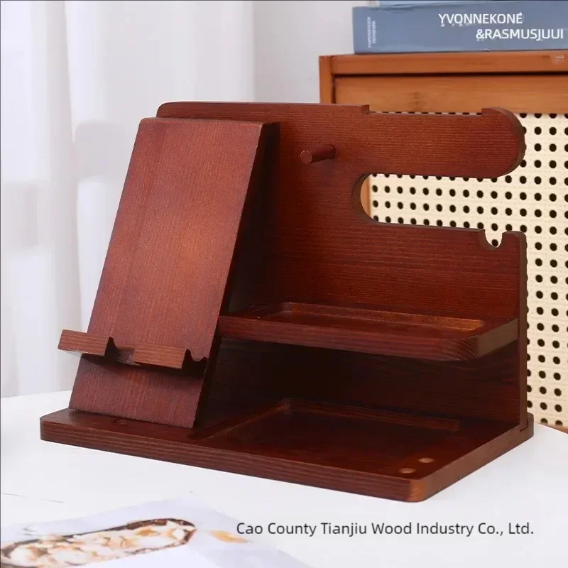 Solid Wood Phone Stand Desktop Creative Storage Rack Multifunctional Hanging Watch Glasses Key Accessories -1pcs 4