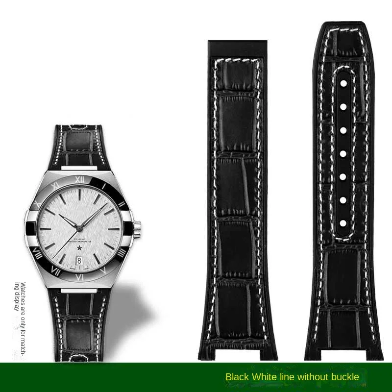 thumbnail image 1 of Correa de reloj para Omega Star Manhattan de piel de vaca Observatory 131.33 con base de goma para hombre, correa de reloj de 25 mm con hebilla de acero cóncava de 14 mm, 1 of 5