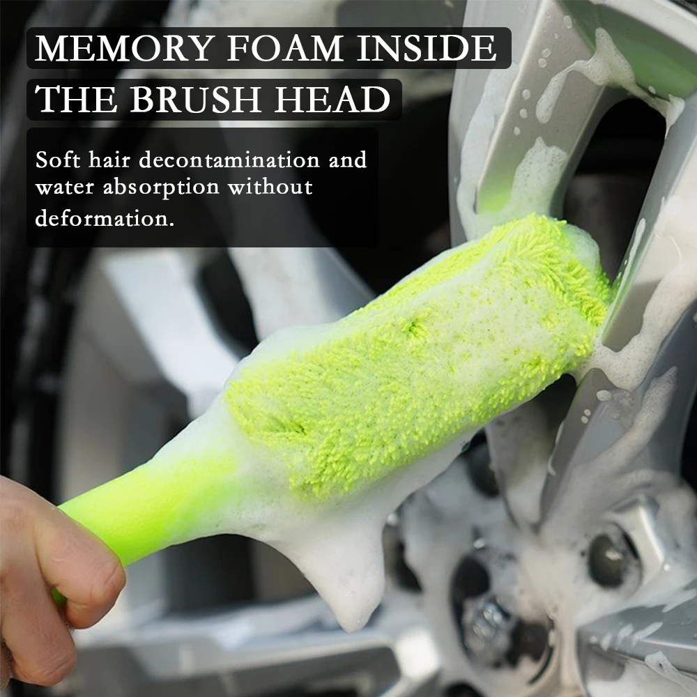 Car Wheel Cleaning Brush Tire Washing Clean Soft Microfiber Wheel Rim Brush for Car Trunk Motorcycle Auto Detailing Wash Brush