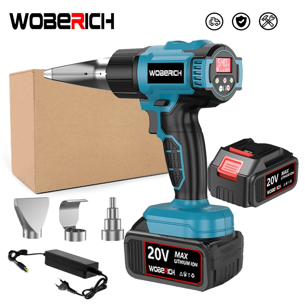WOBERICH 50 540℃ Cordless Heat Gun Wind Speed Optional Temperature Adjustment With LED Temperature Display Cordless Hot Air Gun, 50 540℃ cordless heat gun wind speed optional temperature adjustment with LED temperature display cordless hot air gun