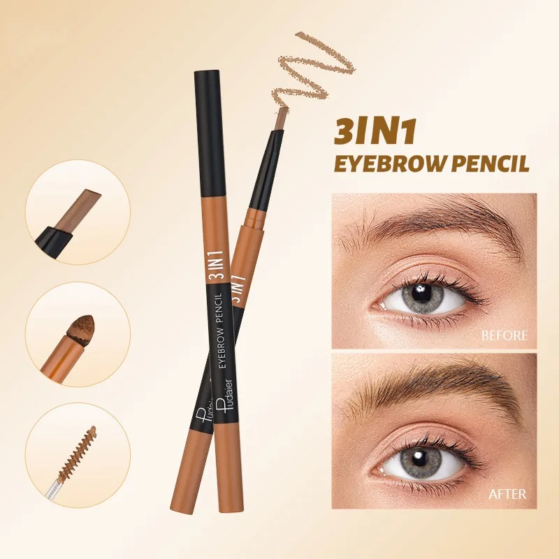 

3-in-1 Double Head Eyebrow Pencil Natural Long-lasting Easy To Color Waterproof Anti-sweat Brow Dye Eyebrow Powder