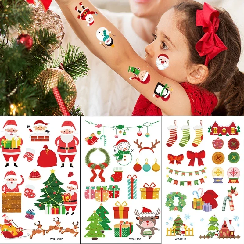 

Children Cartoon Christmas Temporary Tattoo Sticker Winter Santa Claus Snowflake Tree Waterproof Temporary Fake Face Arm Sticker