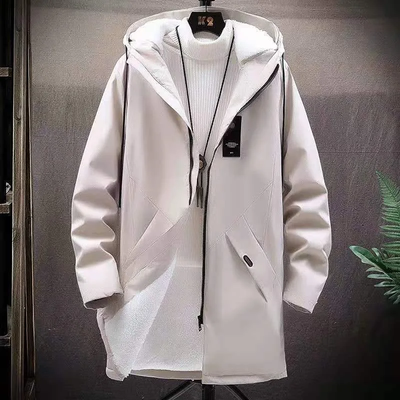 Autumn and Winter New Fashion Trend Long Plus Fleece Trench Coat Men's Casual Loose Comfortable Thick Warm Large Size Coat trench coat,warmth coat