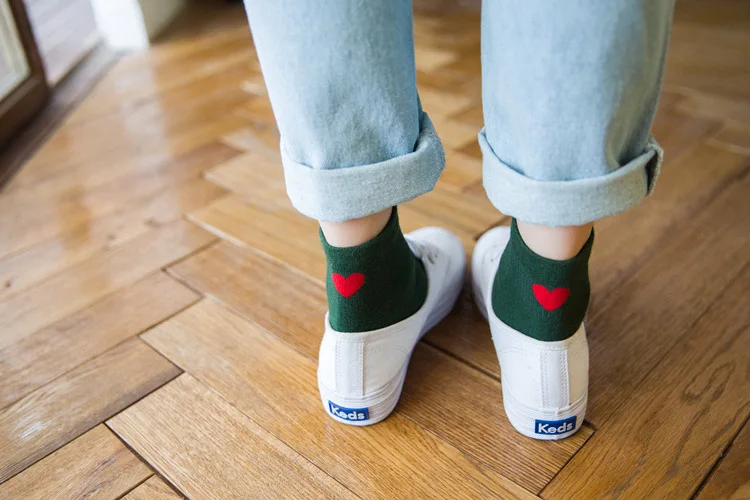 5 Paar neue Damen-Baumwollsocken, rosa, niedliche Herz-Söckchen, kurze Damensocken, lässige rote Herz-Damen- und Mädchensocken – Detail 20