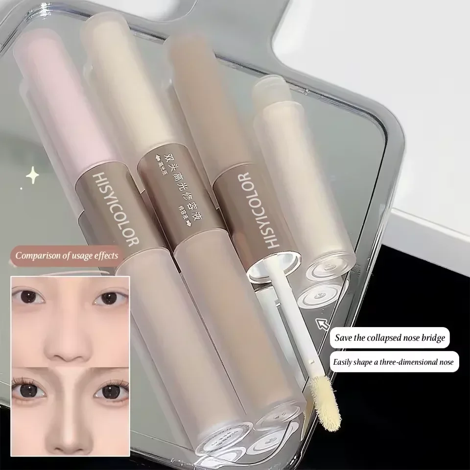 Dual-End Liquid Highlighter Pen Skin Brightening & Contouring Stick Natural Contour Long-Lasting Waterproof