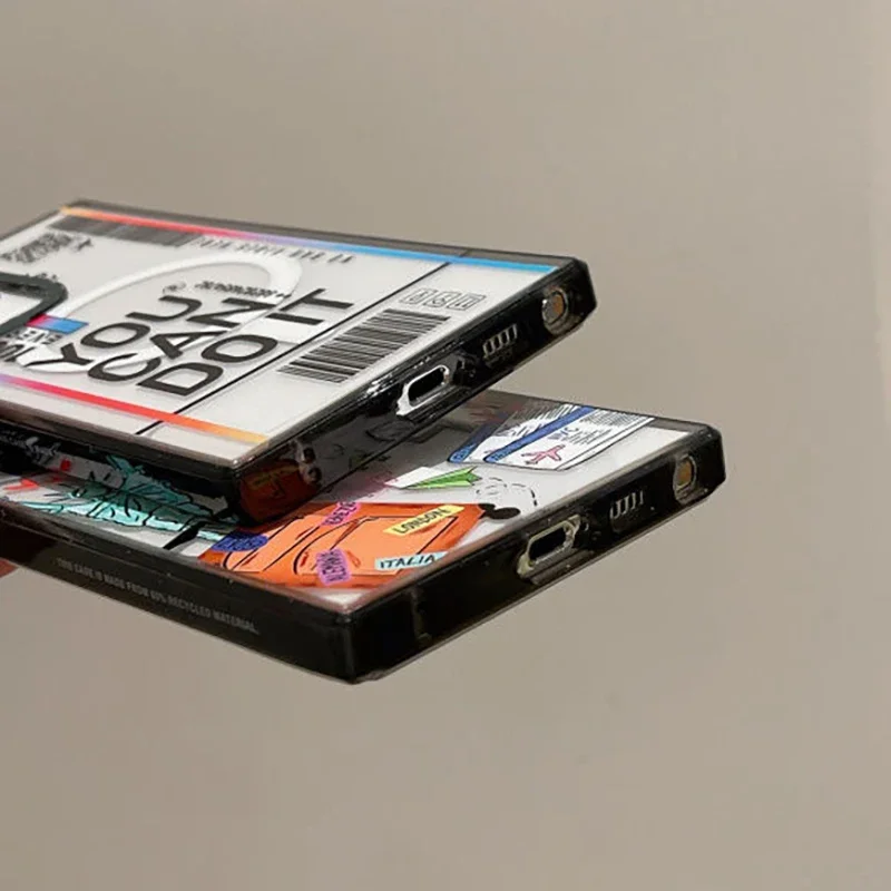 Fashion Label MagSafe Acrylic Black Border Case for Samsung Galaxy S22 S23 S24 Ultra S23+ S24 Plus Protective Shell