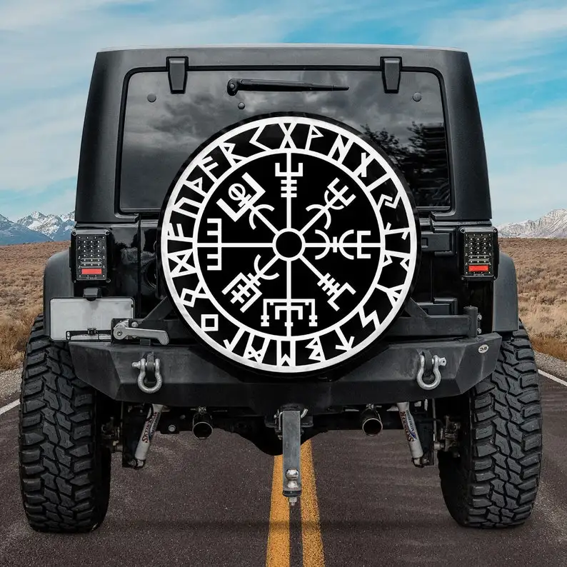 

Viking Symbol Nordic Compass Trendy Tire Cover, Camping Truck Tire Cover, Halloween Gift, Personalized Spare Tire Cover, Gift Fo