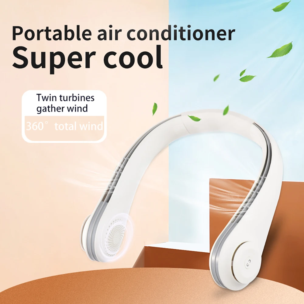 2024 New 3600mAh Wearable Neck Fan Portable Air Conditioner Rechargeable Air Cooler Bladeless Fan with 3 Wind Speeds for Outdoor