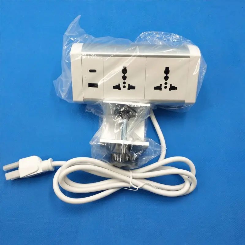 2AC 범용 전원 콘센트 USB-C 고속 충전 화이트 알루미늄 합금 표면 13A NFC 탈착식 장착 데스크 엣지 그로밋 소켓