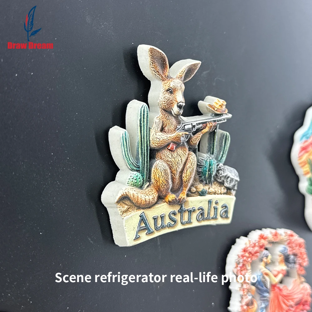 Australian Gun-Emblazoned Kangaroo 3D Refrigerator Magnet - Unique Travel Souvenir and Home Decor Item