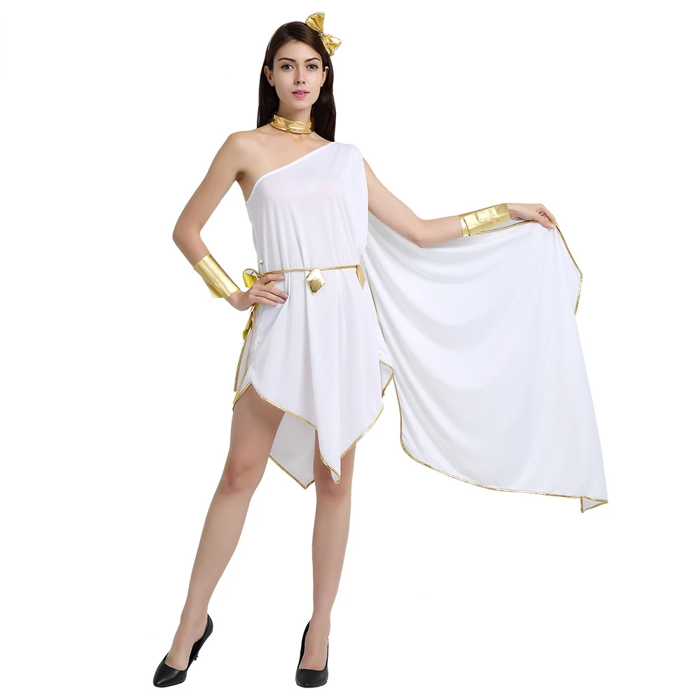

Ancient Goddess Women’s Halloween Costume White Greek Dress with Headband Roman Princess Up