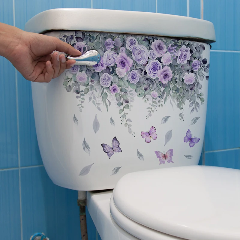 Wall stickers Green Plant Leaves Wall Sticker Bathroom Toilet Sticker WC Self Adhesive Mural Beautify Flower Home Decoration Decals