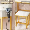 Vanity Desk with LED Lights Mirror and Power Outlets, Small Makeup Vanity Desk Stool Set with 4 Drawers, Dressing Tabl 6