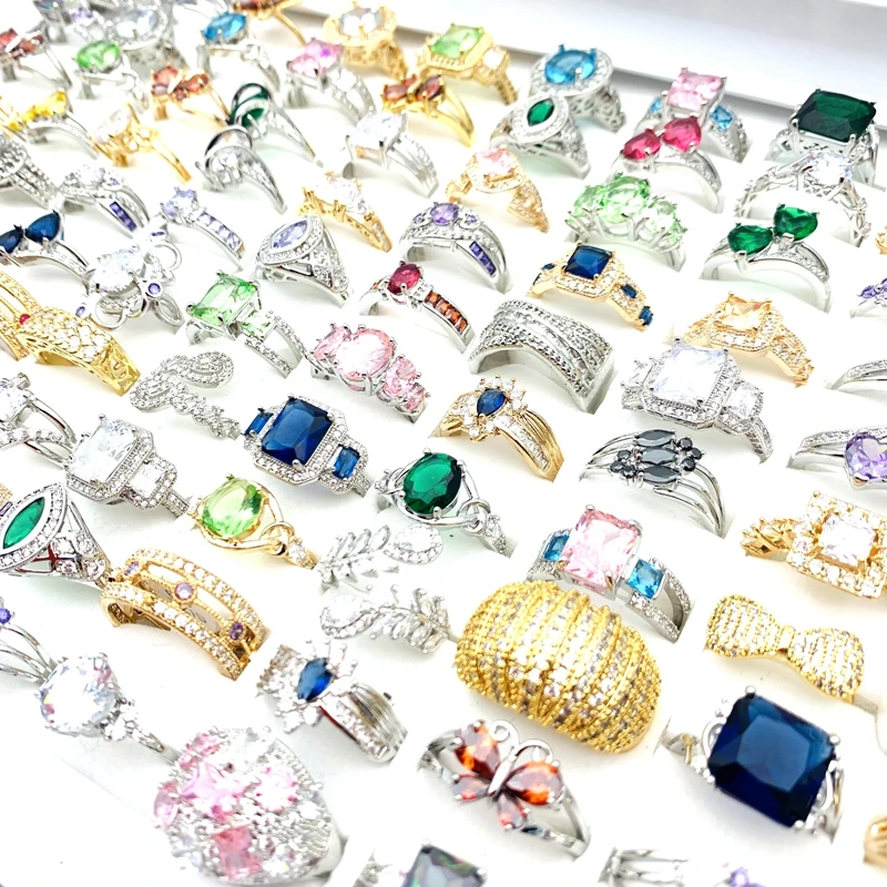 

Wholesale 20/30/50/100pcs Rings For Women Luxurious Zircon Stone Rhinestone Copper Base Finger Jewelry Sparkling Festival Gifts