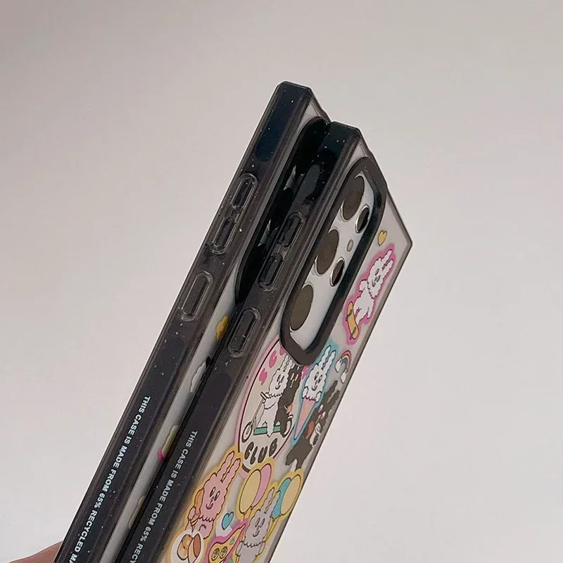 Rabbit Cake MagSafe Acrylic Black Border Protective Case for Samsung Galaxy S24 U S23U S22 Ultra Shell