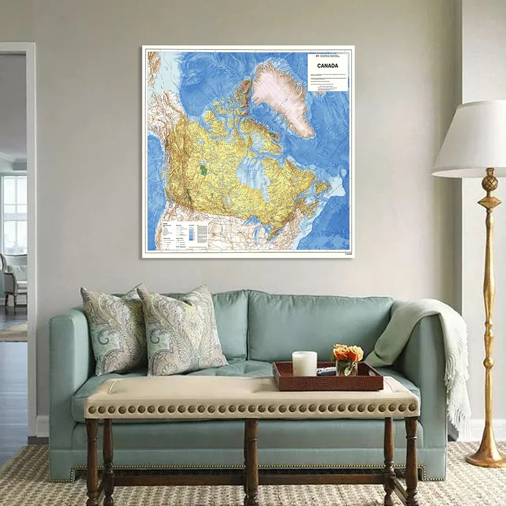 90*90cm Vintage Map of The Canada In 1983 Non-woven Canvas Painting Retro Wall Poster Classroom Home Decor School Supplies