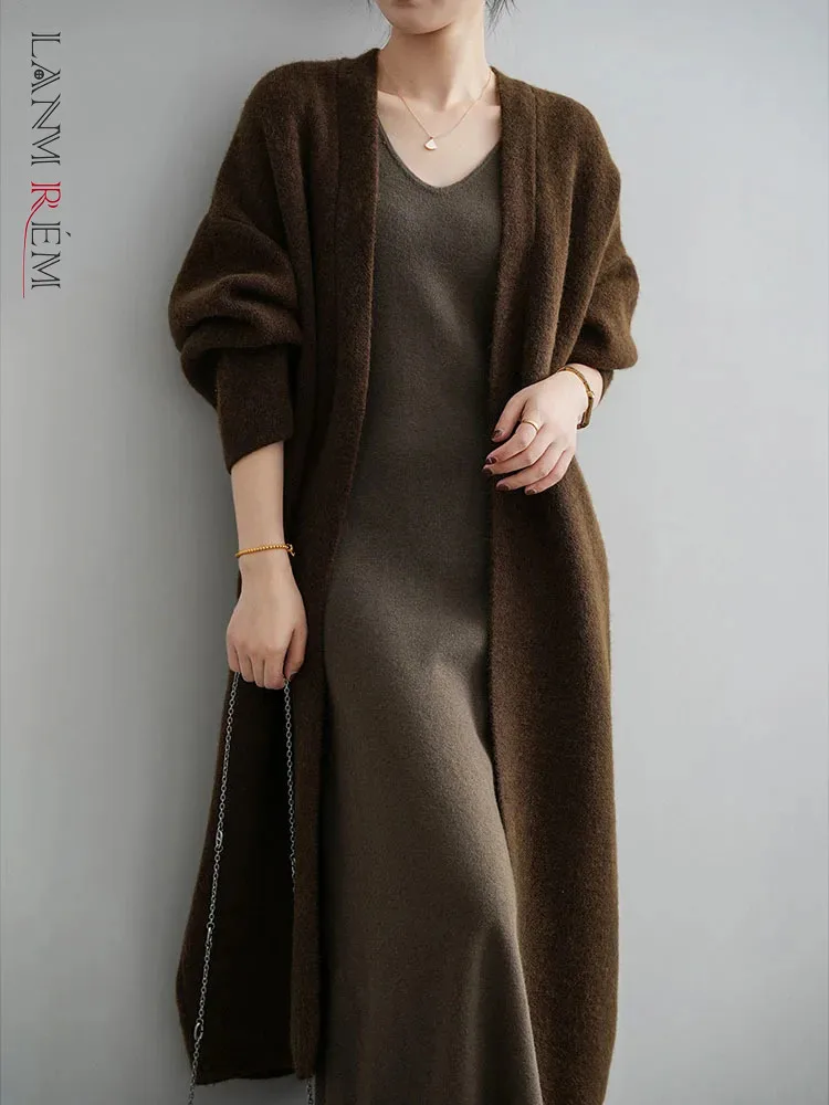 

[LANMREM] Simplicity Cardigan Knitting Long Coats For Women Office Lady Coats Casual Loose Outwear 2024 Spring New 26D6149