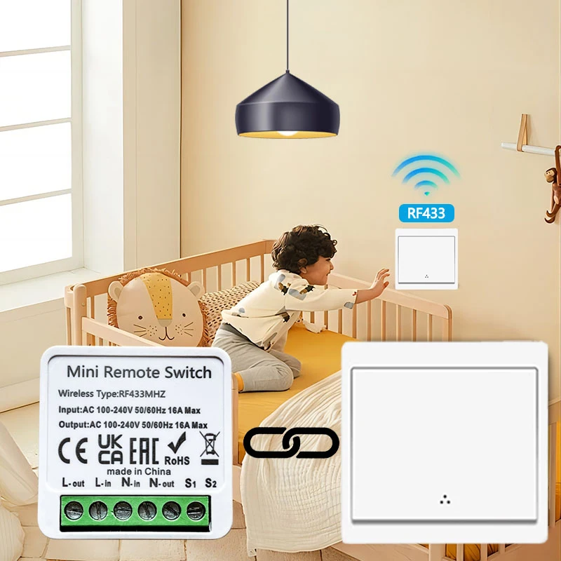 RF 433MHz Wireless Smart Wall Light Switch Panel Remote Control Mini Relay Receiver 1/2/3 Gang Push Button for LED Lightings Fan