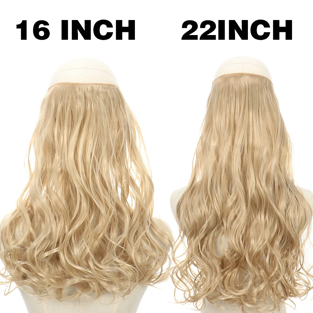 

MERISIHAIR Synthetic Long No Clip Invisible Wire Hair Extensions Wavy Black Brown One Piece False Hairpiece Hair Extension