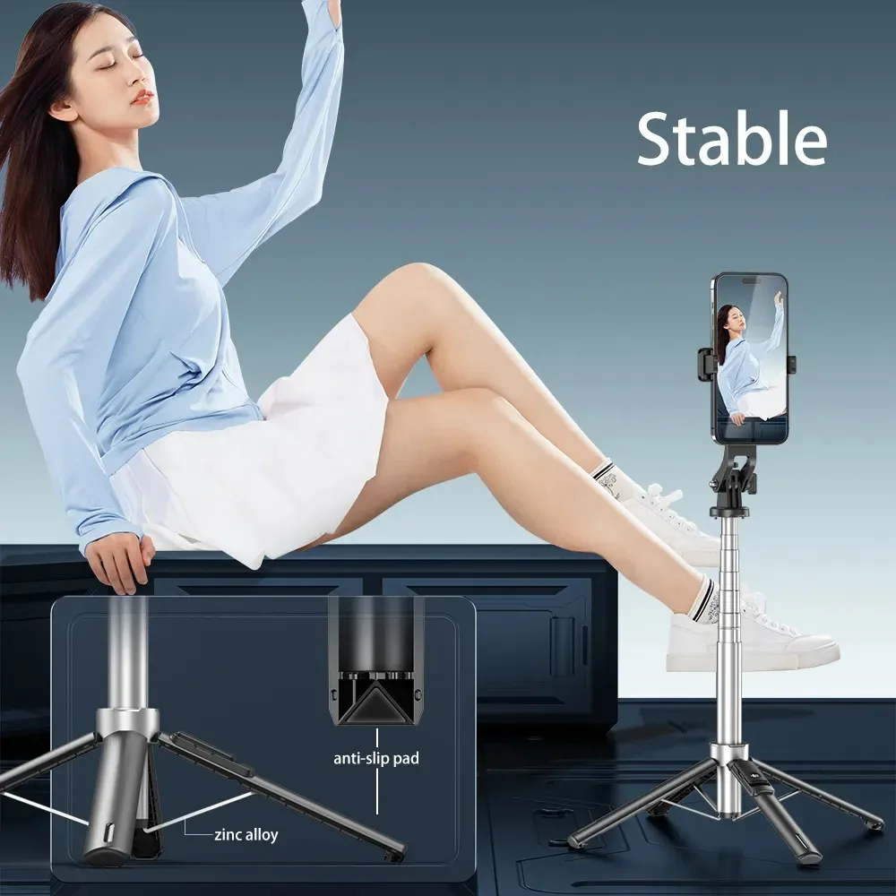 LISCN 1.3m Portable Selfie Stick Quadruped Bracket Selfie Tripod Rechargeable Remote Control Vlogging Live Streaming