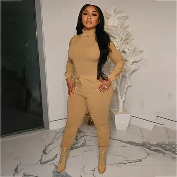 Plus-Size Two-Piece Set – High Neck Bodycon Top & Pencil Pants 1
