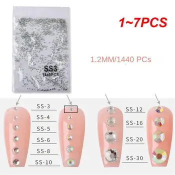 스와로브스키 클리어 크리스탈 AB 플랫백 유리 네일 아트 라인석 네일 스트라스 믹스 사이즈 비 핫 픽스 라인석 접착제, 1 ~ 7 개