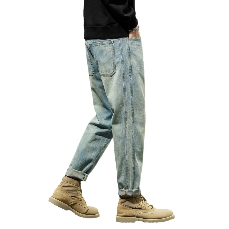 Jeans For Men Baggy Pants Loose Fit Wide Leg Straight Cut Light Blue 2023  Spring And