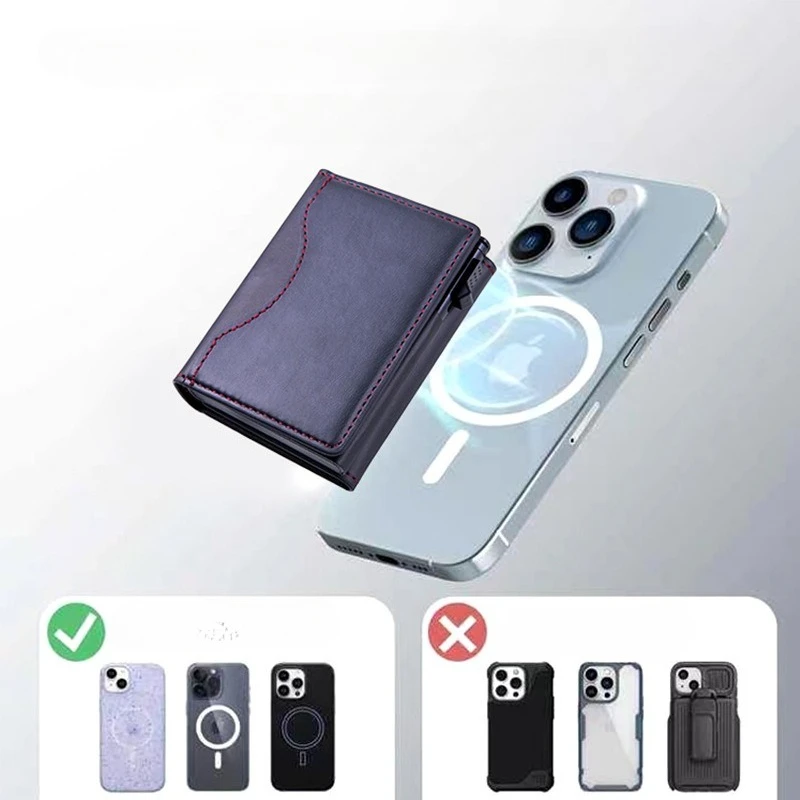 Luxury Magnetic Elastic Leather Wallet Card Holder with Card Slots