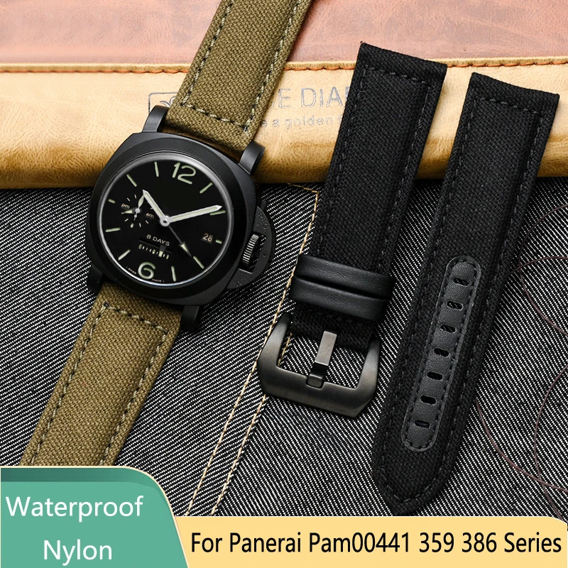 

Nylon Canvas+Leather Watch Strap for Panerai Pam00441 359 386 Series Semen Sterculiae Lychnophorae Men Watchbands 20mm 22mm 24mm