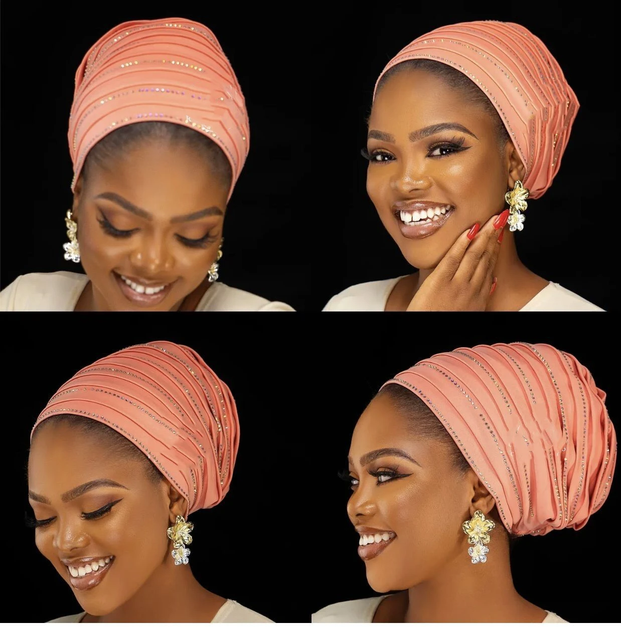 

2022African Nigerian Turban Cap With Women Cotton Breathe Hat Muslim Scarf Gel Headgear Wide Brim Auto Gele Aso Ebi Headtie