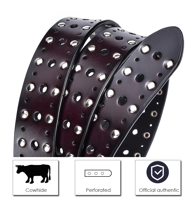 Vatlty Fashion Damen Ledergürtel Legierung Schnalle Niet Punk Gürtel für weibliche 2,5 cm natürliche Rindsleder Damen Hip Hop Gürtel Bund – Detail 4