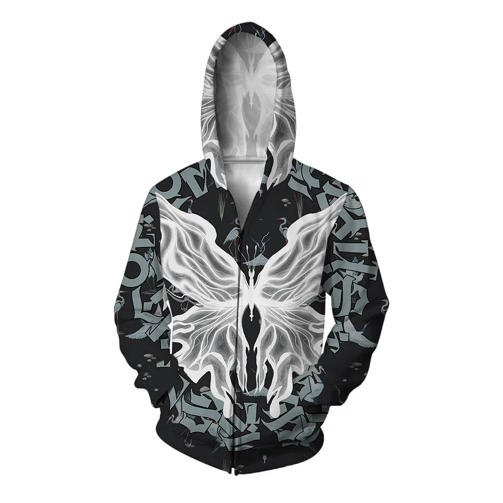 thumbnail image 1 of Sudadera con capucha holgada de otoño e invierno para hombre, sudadera con capucha con estampado de mariposas para hombre, sudaderas con capucha góticas con cremallera para hombre, 1 of 4