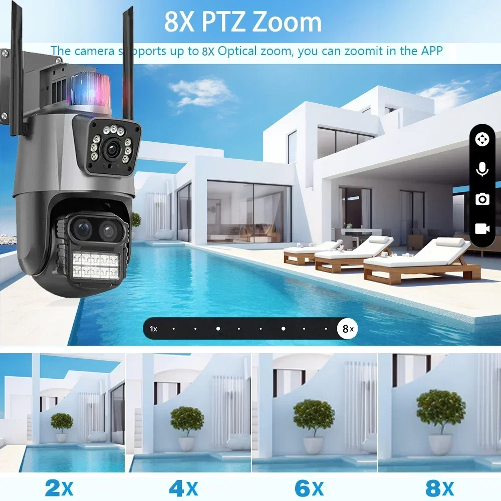 9MP 5K WiFi PTZ IP 카메라 3개의 렌즈 자동 추적 8X 디지털 PTZ 줌 10CH 4K POE NVR 고정점 연결 야외 카메라 시스템