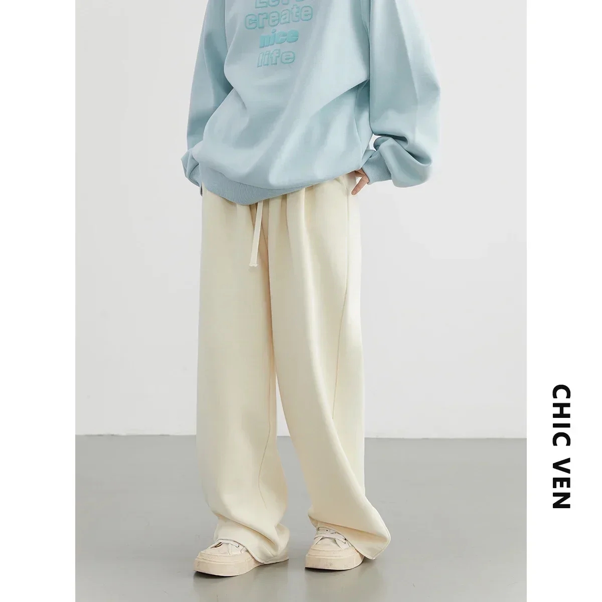CHIC VEN Women Pants New Elastic Waist Drawstring Sports Loose Female Trousers Plush Full Long Thick Pant Autumn Winter 2024 6