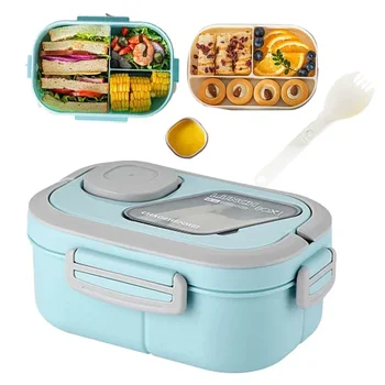 Portable Lunch Box Compartment Wheat Straw Bento Carrying Handle Box Reusable Tableware Containers Meal Snack Food Containers 1