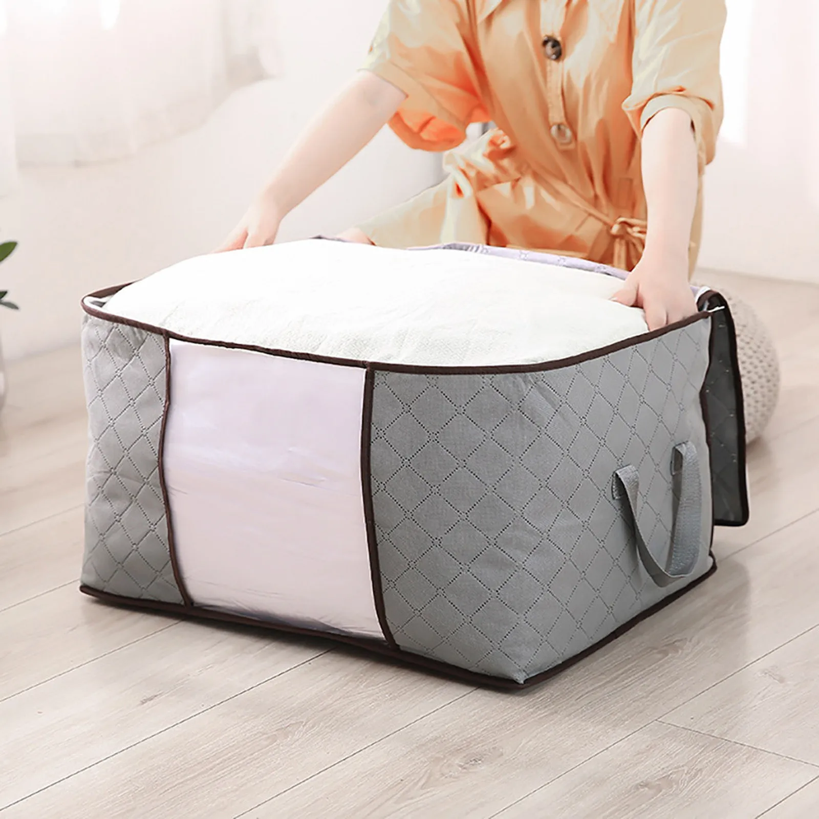 Zippered Storage Bag for Closet King Comforter Pillow Quilt, Bedding, Clothes, Blanket Organizers with Carry Handles Space Saver 5