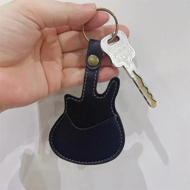 Portachiavi Porta Plettri Chitarra In Pelle PU - Per Chitarristi, 4 Pezzi, Nero E Marrone - Foto 6