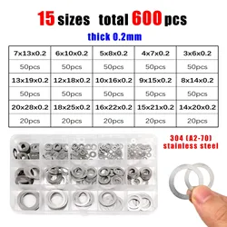Ultra Thin Stainless Steel Shim Washer Assortment Kit - Mix Sizes 0.1mm to 0.3mm (600pcs 0.2mm)