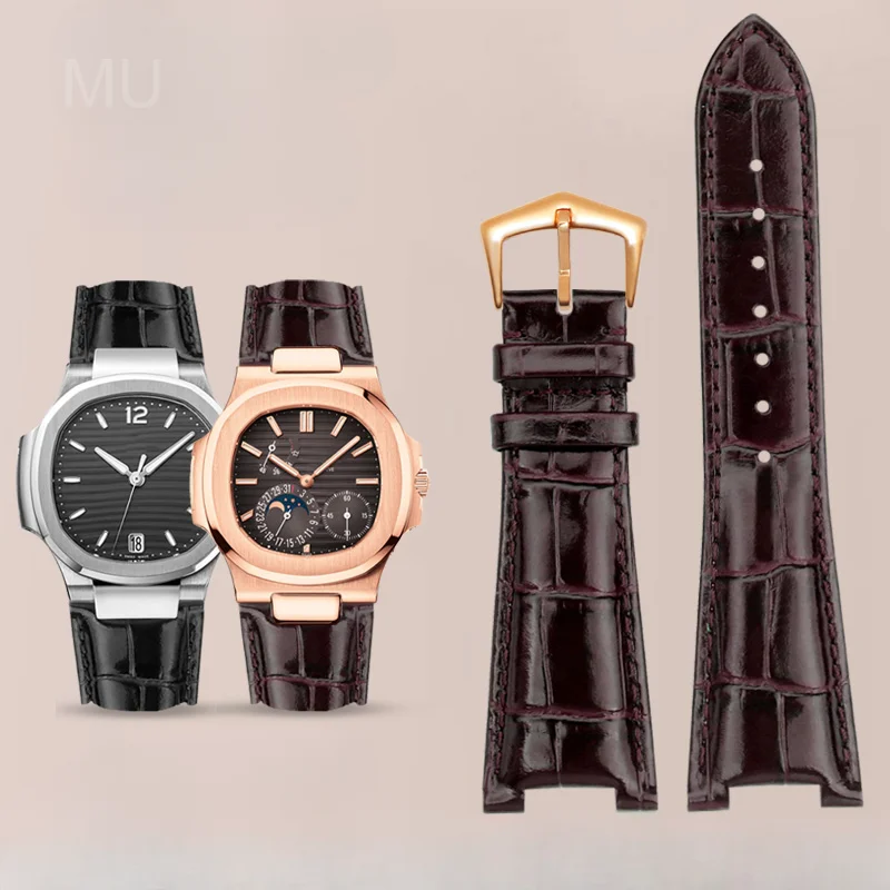For Patek Philippe Nautilus Series Waterproof Leather Watch Strap