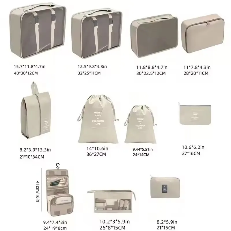 10-Piece Travel Packing Cube Set - Portable Wardrobe & Luggage Storage Bags