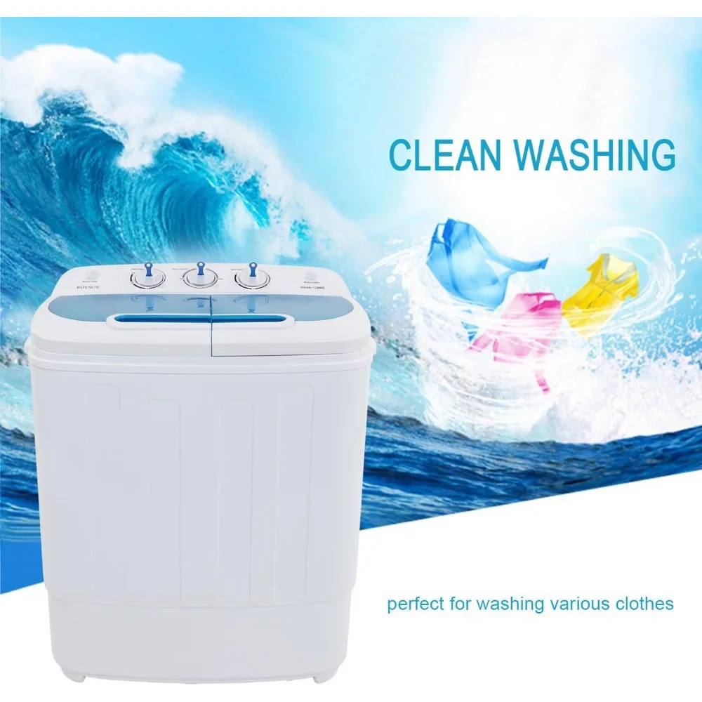 15LBS Portable Washing Machine with Draining Pump Electric Mini Washer Twin Tub Washer 4