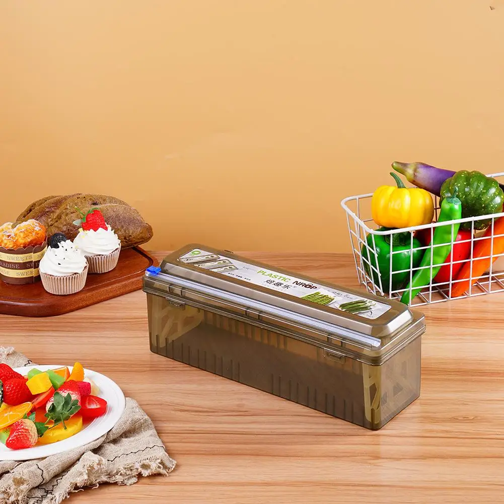 Plastic Food Wrap Dispenser With Slide Cutter Adjustable Cling Film Cutter  Preservation Foil Storage Box