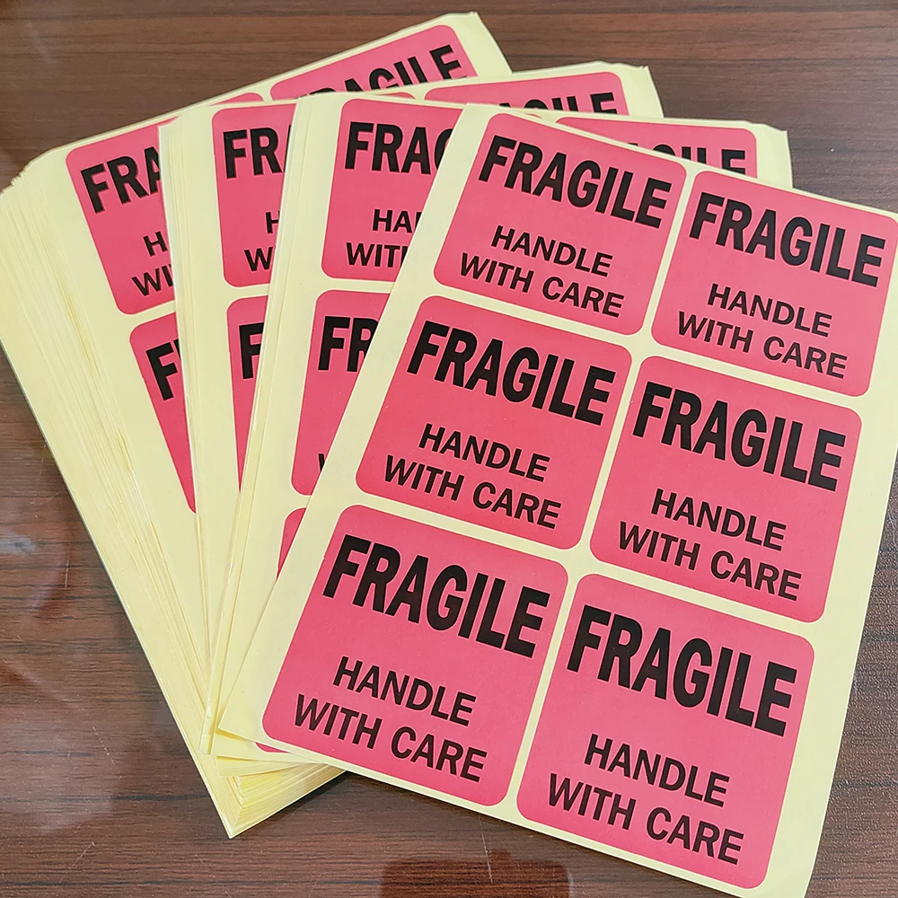 

51x51mm FRAGILE HANDLE WITH CARE Shipping Safety Remind Paper Sticker Package Transport Damage Warning Label Delivery Tag