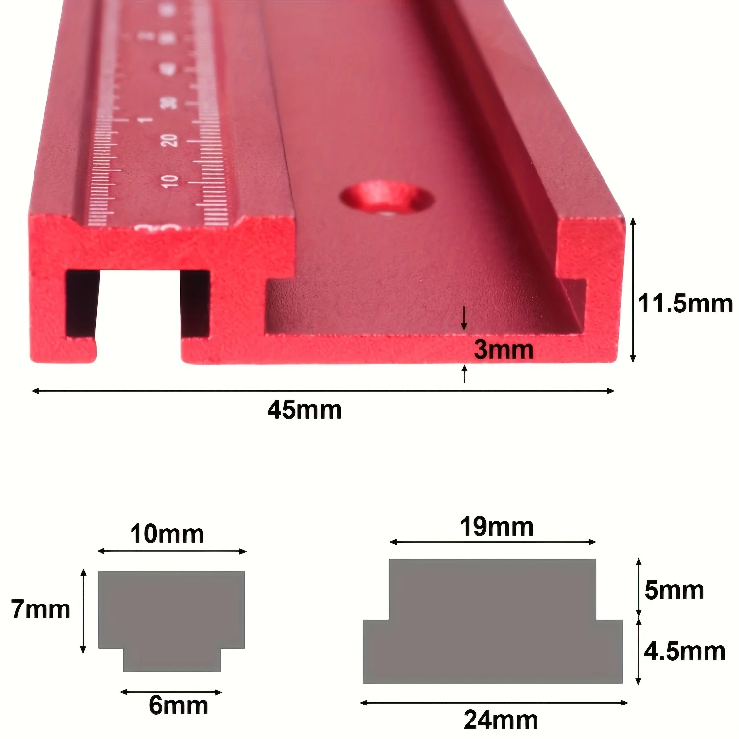 45Type T-Track Metric and Inch Limiter Woodworking Chute Precise Scale Woodworking Measuring Tools 1Set