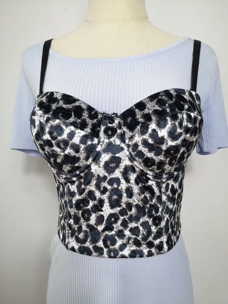 white bra Leopard Corset Top Women's Corsets Sexy  Push Up Camisole Steam Punk Halter Bandeau Binder Bra Sling Tank Top Mujer Leo Cami nylon camisole