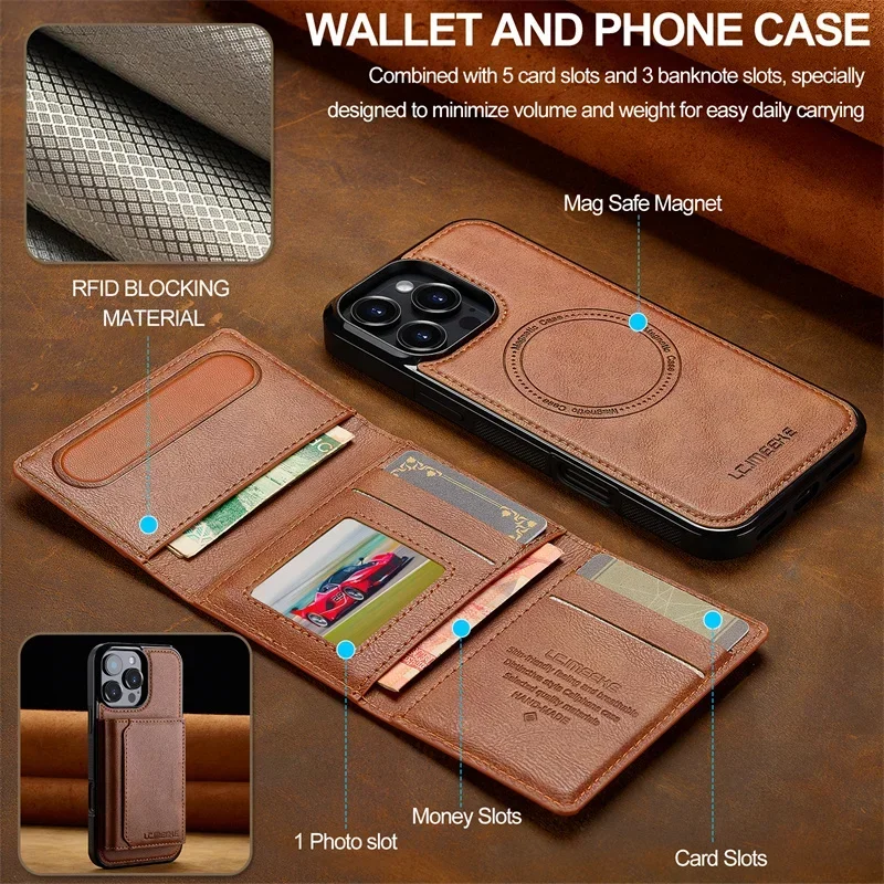Premium Wireless Charging PU Leather Phone Case with Magnetic Flip and Card Holder