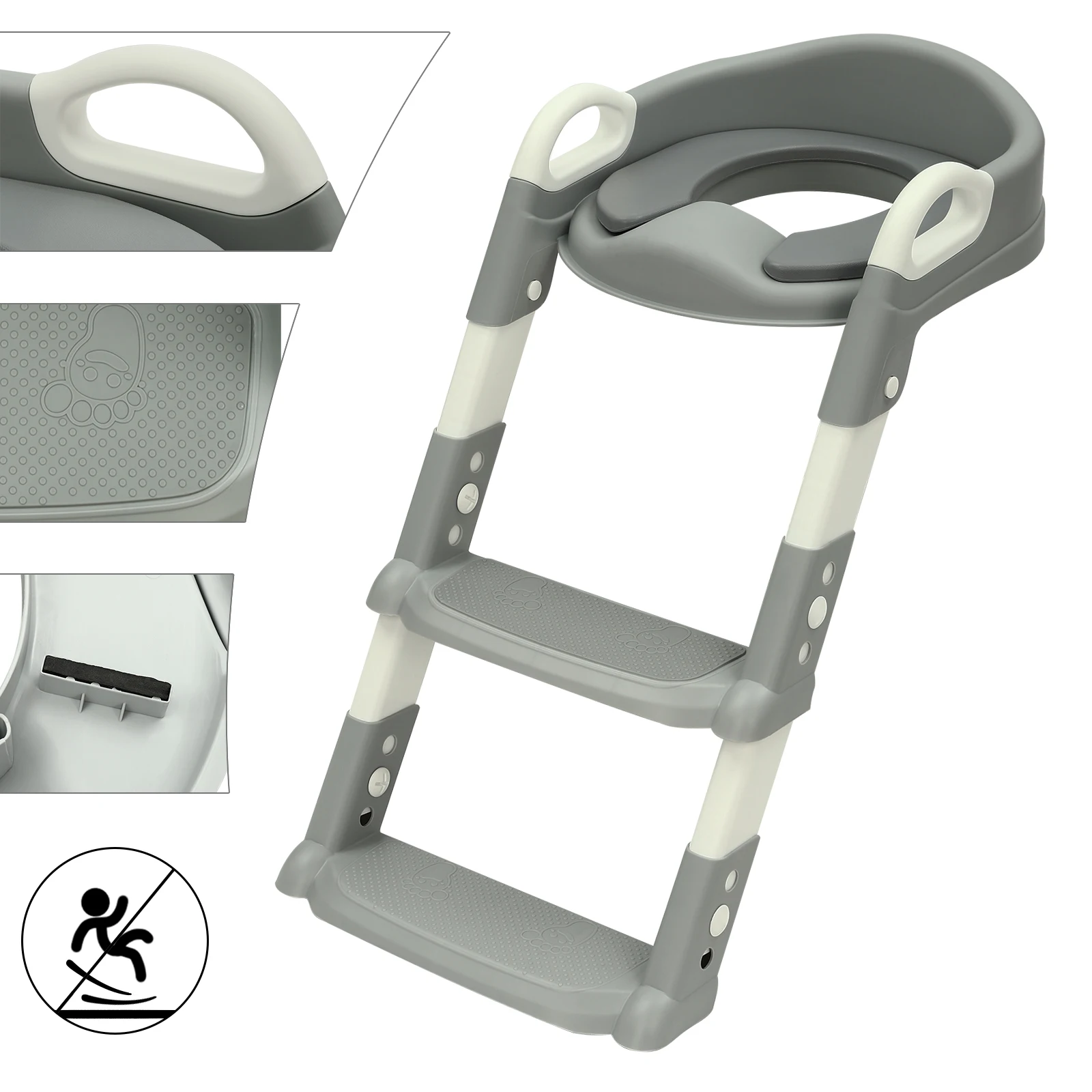 Kinder-Toilettensitz mit Treppe, verstellbarer 6-Höhen-Klapp-Töpfchentrainer für Kleinkinder von 2–7 Jahren, rutschfeste Stufen und Griffe – Detail 8